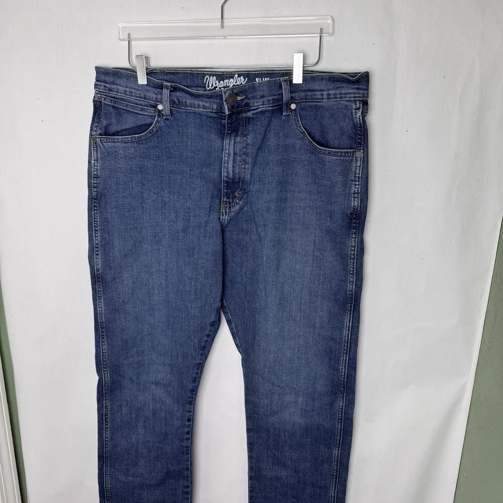 Wrangler Retro Slim Straight Jeans Mens 38 x 36 Dark Wash Denim - Picture 2 of 7